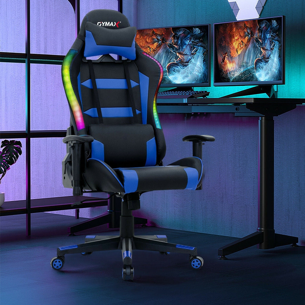 Adjustable Swivel Gaming Chair with LED Lights and Remote