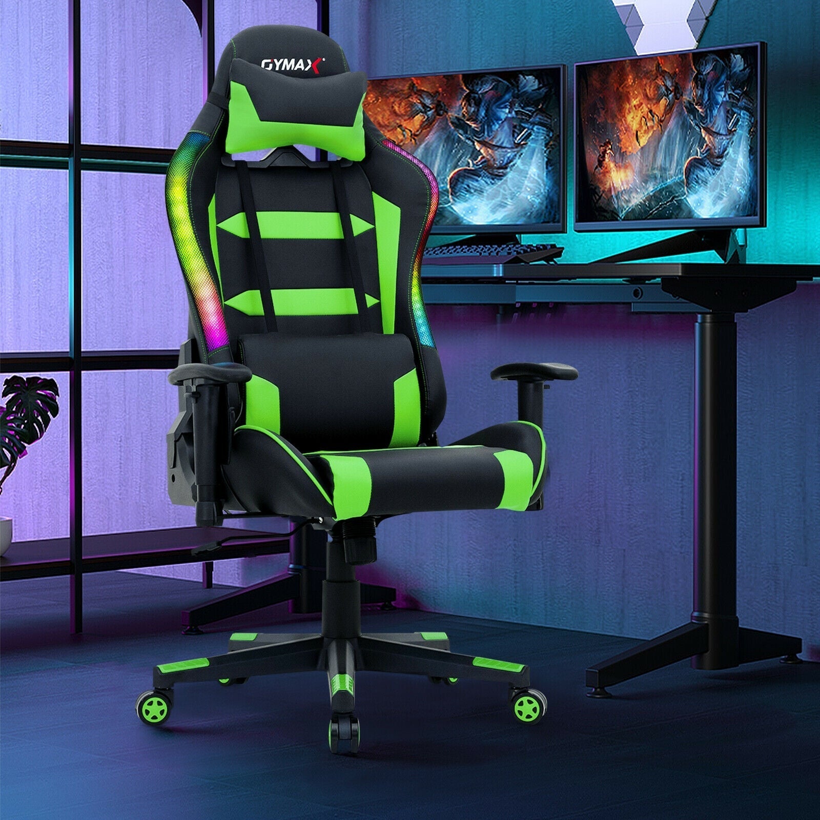 Adjustable Swivel Gaming Chair with LED Lights and Remote