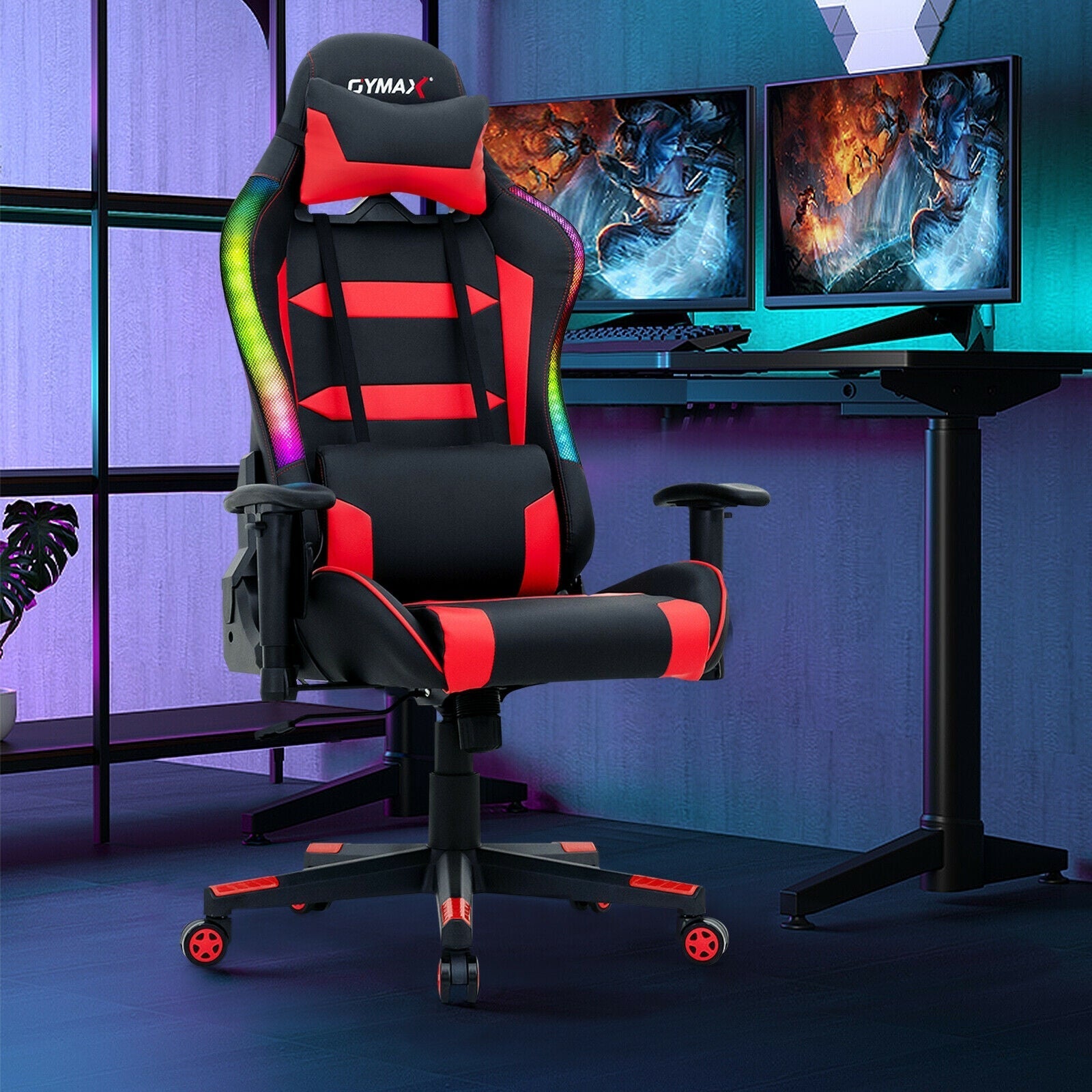 Adjustable Swivel Gaming Chair with LED Lights and Remote