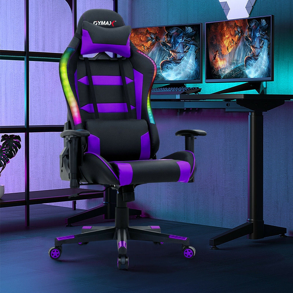 Adjustable Swivel Gaming Chair with LED Lights and Remote