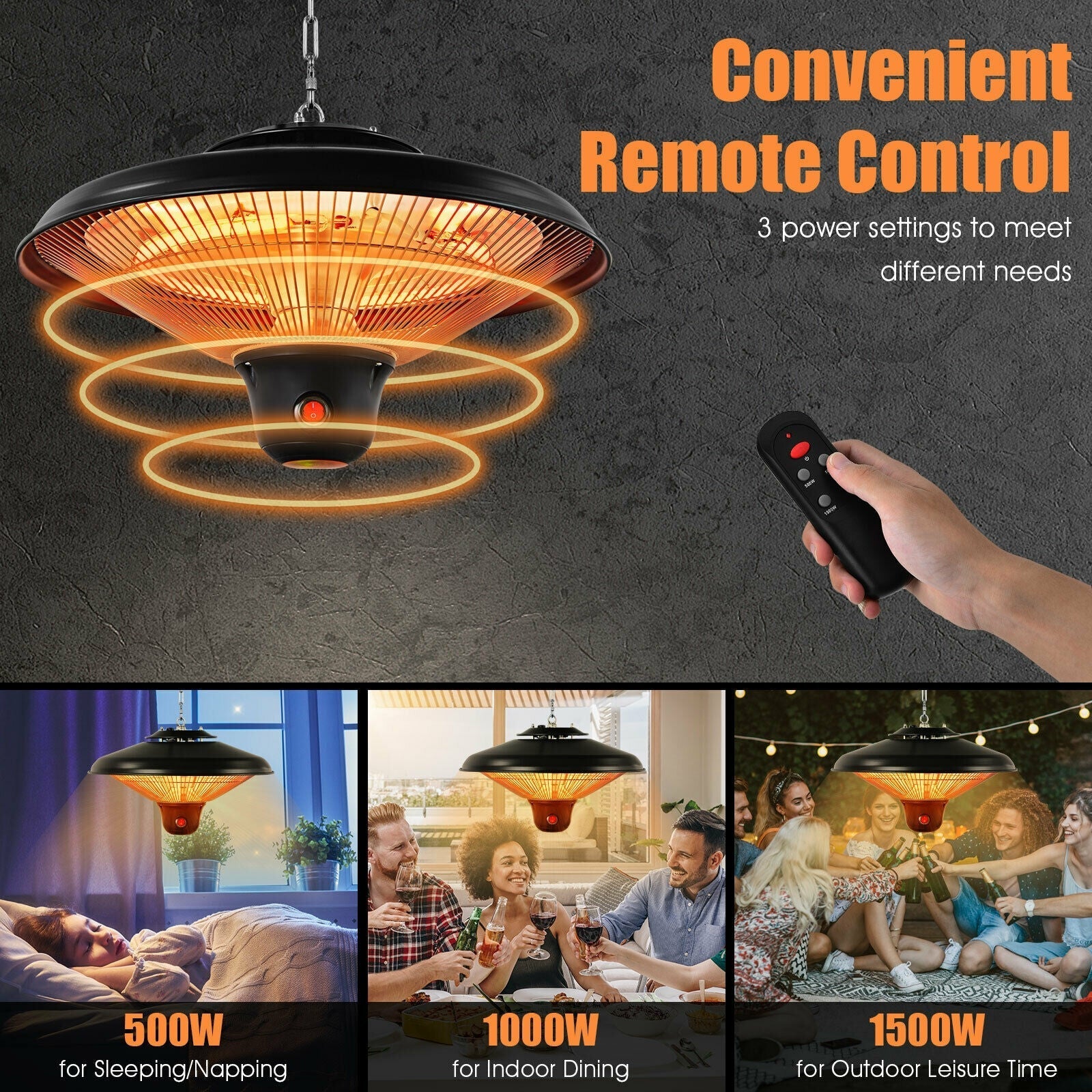 1500W Electric Hanging Ceiling Mounted Infrared Heater with Remote Control