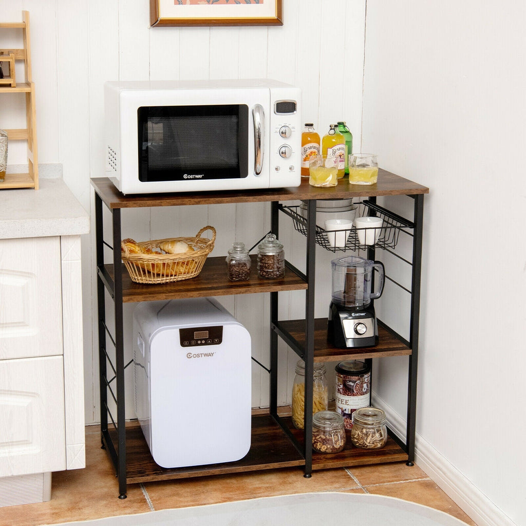 Industrial Kitchen Baker's Rack Microwave Shelf with 6 Hooks