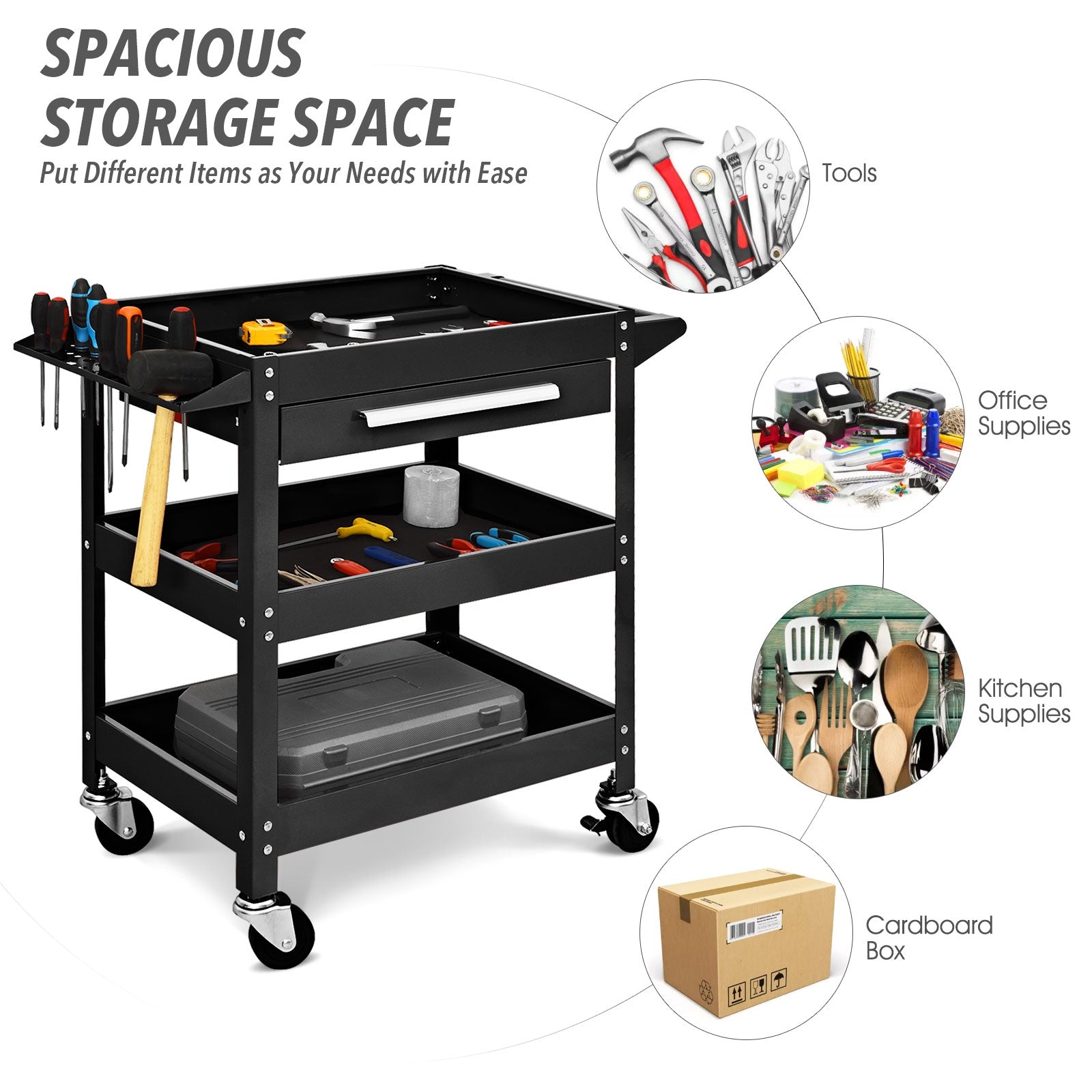 Rolling Tool Cart Mechanic Cabinet Storage ToolBox Organizer with Drawer