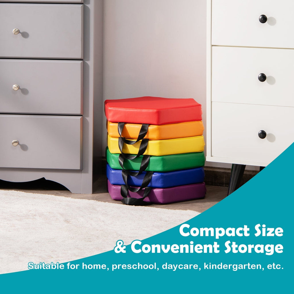 6 Pieces Multifunctional Hexagon Toddler Floor Cushions Classroom Seating with Handles