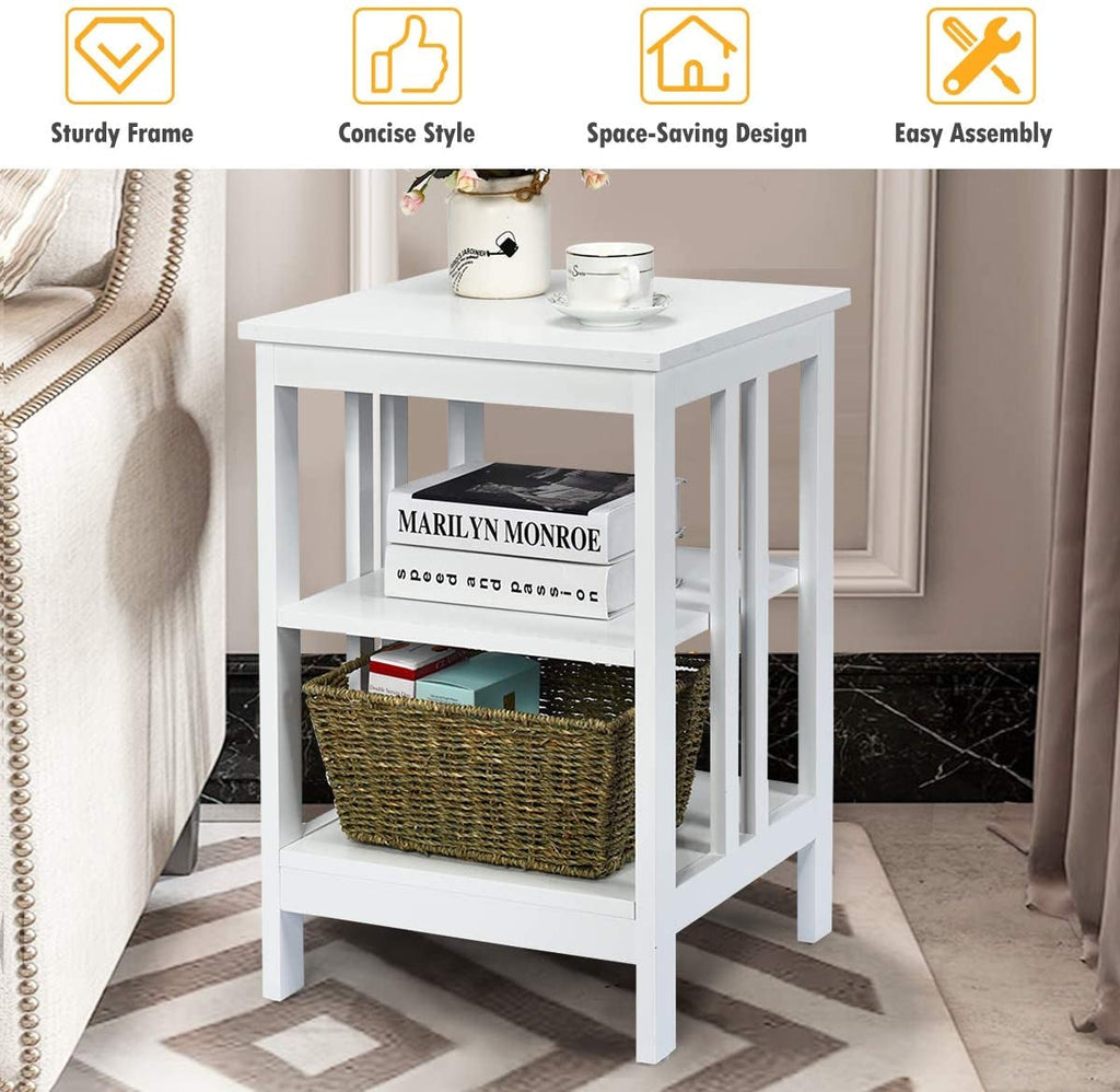 2 Pieces 3-Tier Nightstand with Reinforced Bars and Stable Structure