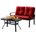 2 Pieces Patio Loveseat Bench Table Furniture Set with Cushioned Chair-Blue