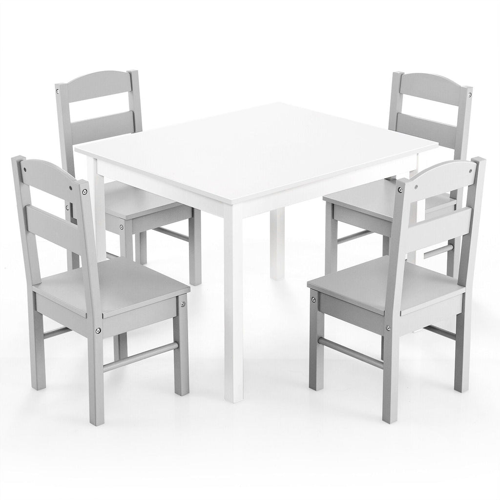 5 pcs Kids Pine Wood Table Chair Set