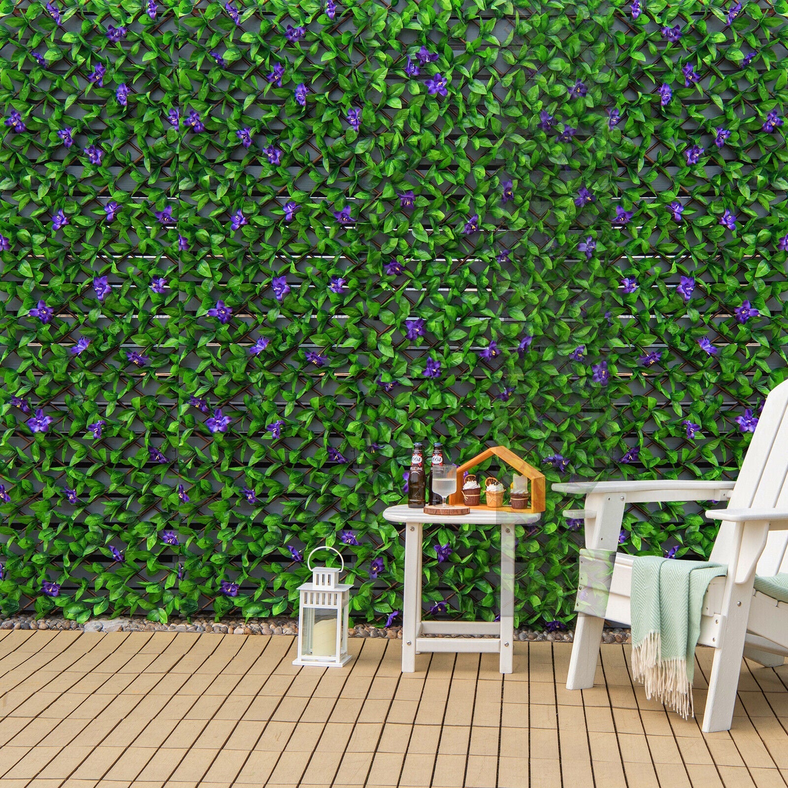 4 Pieces Expandable Faux Ivy Privacy Screen Fence Panel Pack with Flower