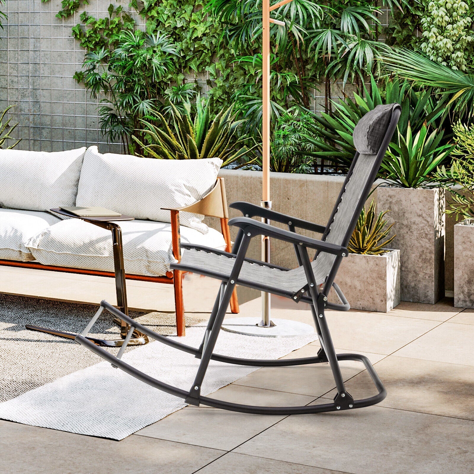 Outdoor Patio Camping Lightweight Folding Rocking Chair with Footrest