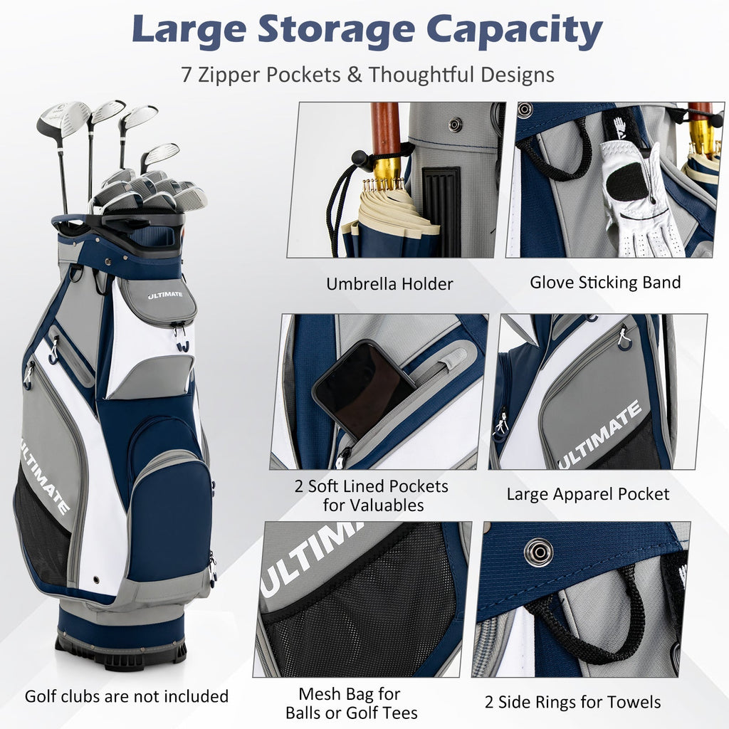 10.5 Inch Golf Stand Bag with 14 Way Dividers and 7 Zippered Pockets