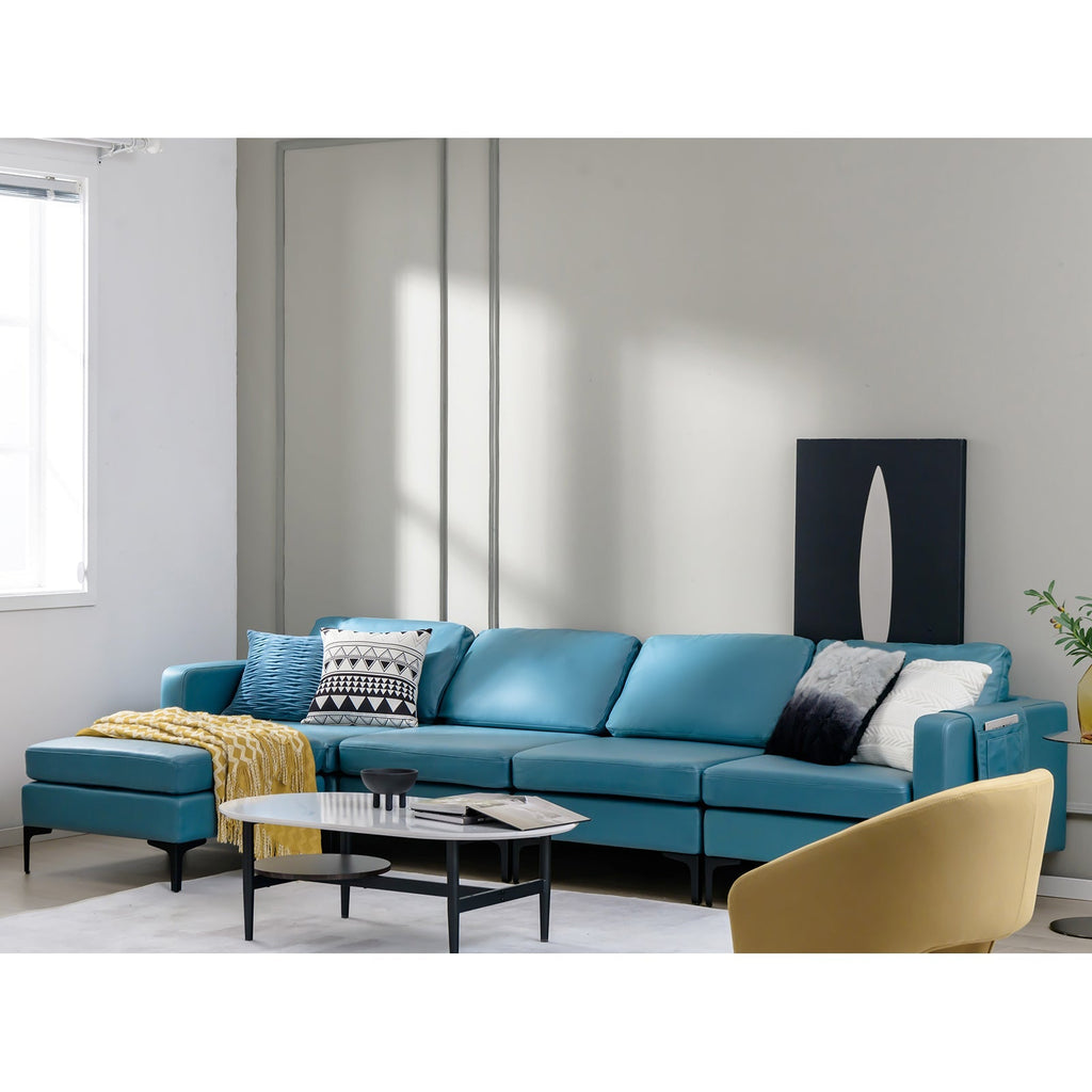 Modular L-shaped Sectional Sofa with Reversible Ottoman and 2 USB Ports