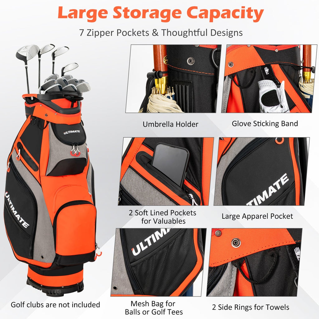 10.5 Inch Golf Stand Bag with 14 Way Dividers and 7 Zippered Pockets
