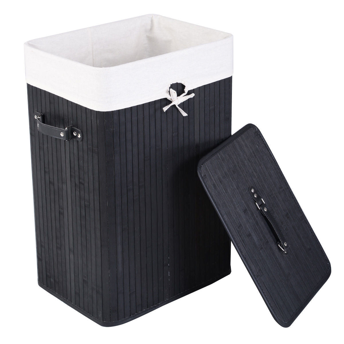 19 Gal Rectangle Laundry Basket Bamboo Clothes Hamper with Handles and Lid