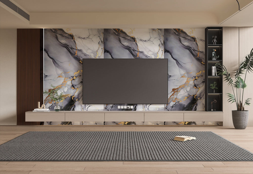 Blue Mist PVC Marble PVC Wall Panel - Waterproof (4x8 ft, 32 sq. ft)