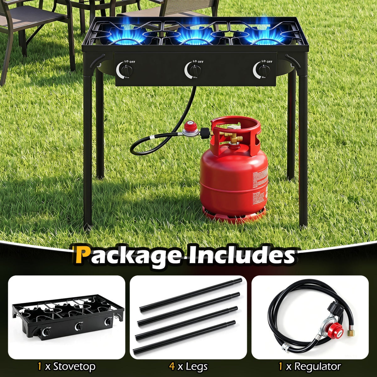 3 Burner Propane Stove 240000 BTU Outdoor Camping Grill