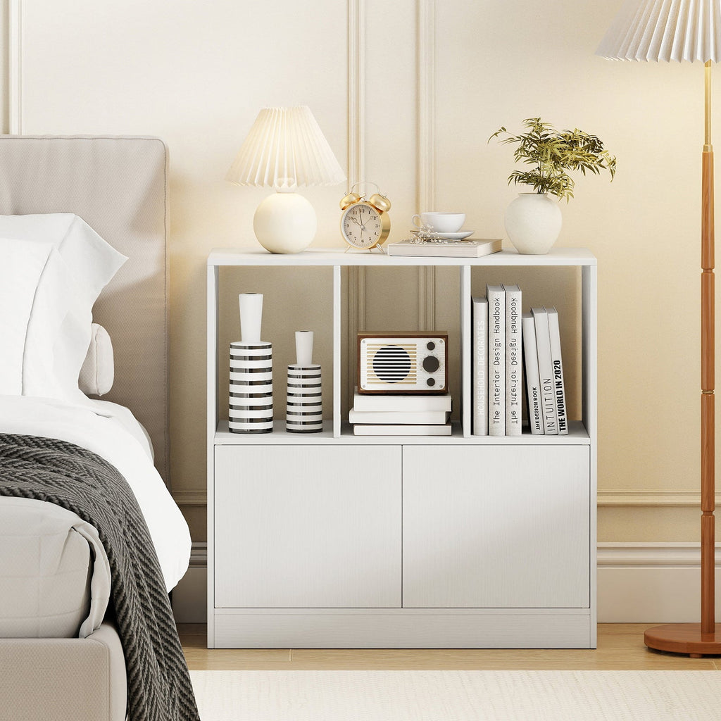3-Cube Bookcase with Doors 3-Tier Cubic Bookshelf with Open Compartments and Cabinet