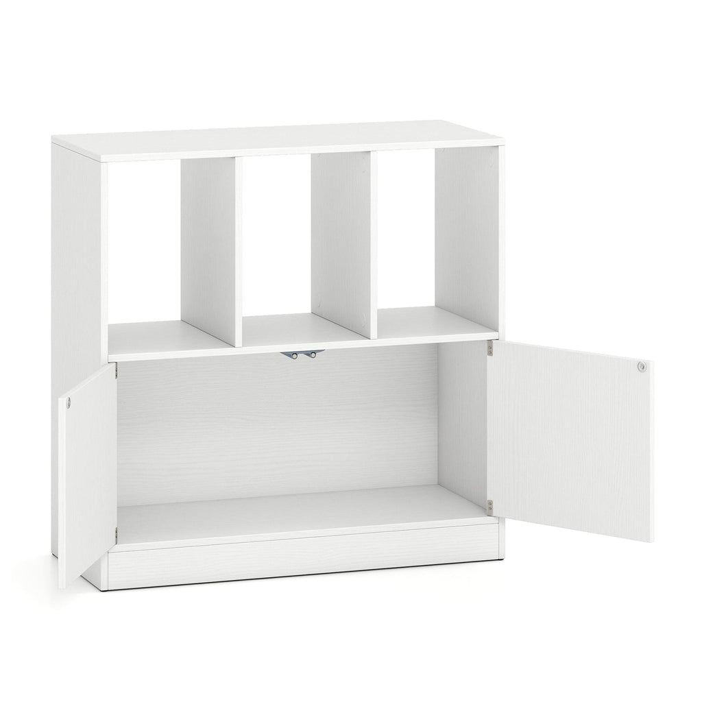 3-Cube Bookcase with Doors 3-Tier Cubic Bookshelf with Open Compartments and Cabinet