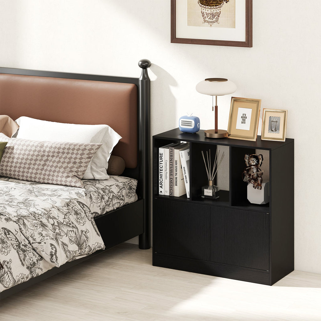 3-Cube Bookcase with Doors 3-Tier Cubic Bookshelf with Open Compartments and Cabinet