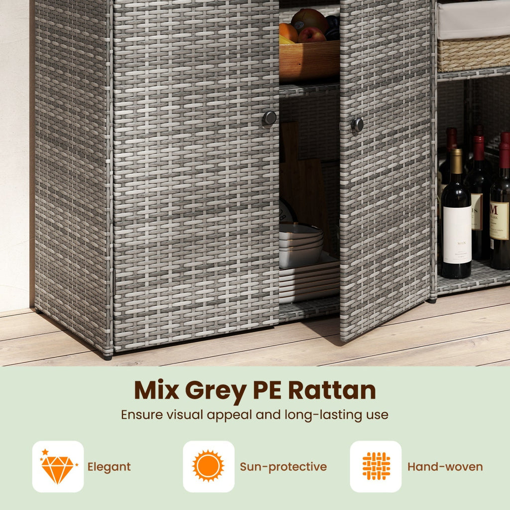 Outdoor PE Wicker Storage Cabinet with 3 Doors and Drawer