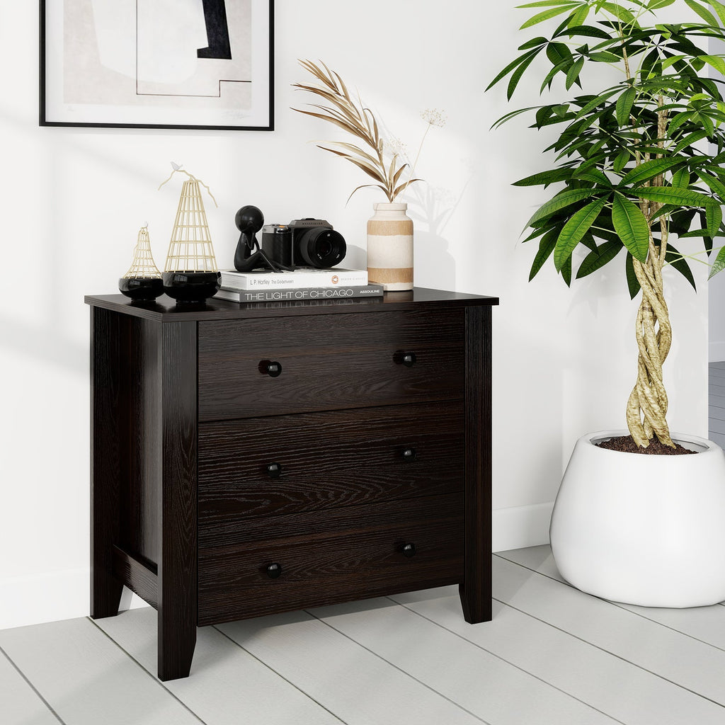 3-Drawer Dresser Wide Chest of Drawers Modern Large Nightstand Closet Storage Organizer-Dark Brown