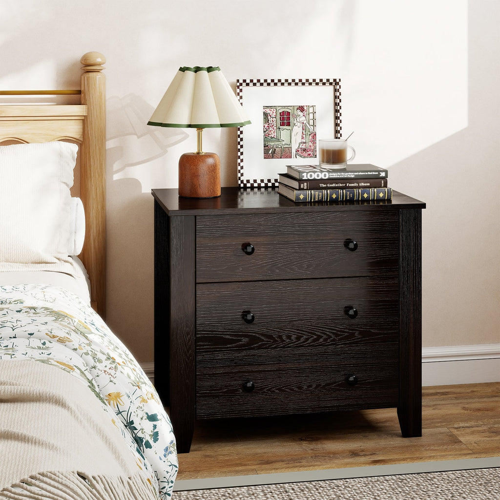 3-Drawer Dresser Wide Chest of Drawers Modern Large Nightstand Closet Storage Organizer-Dark Brown