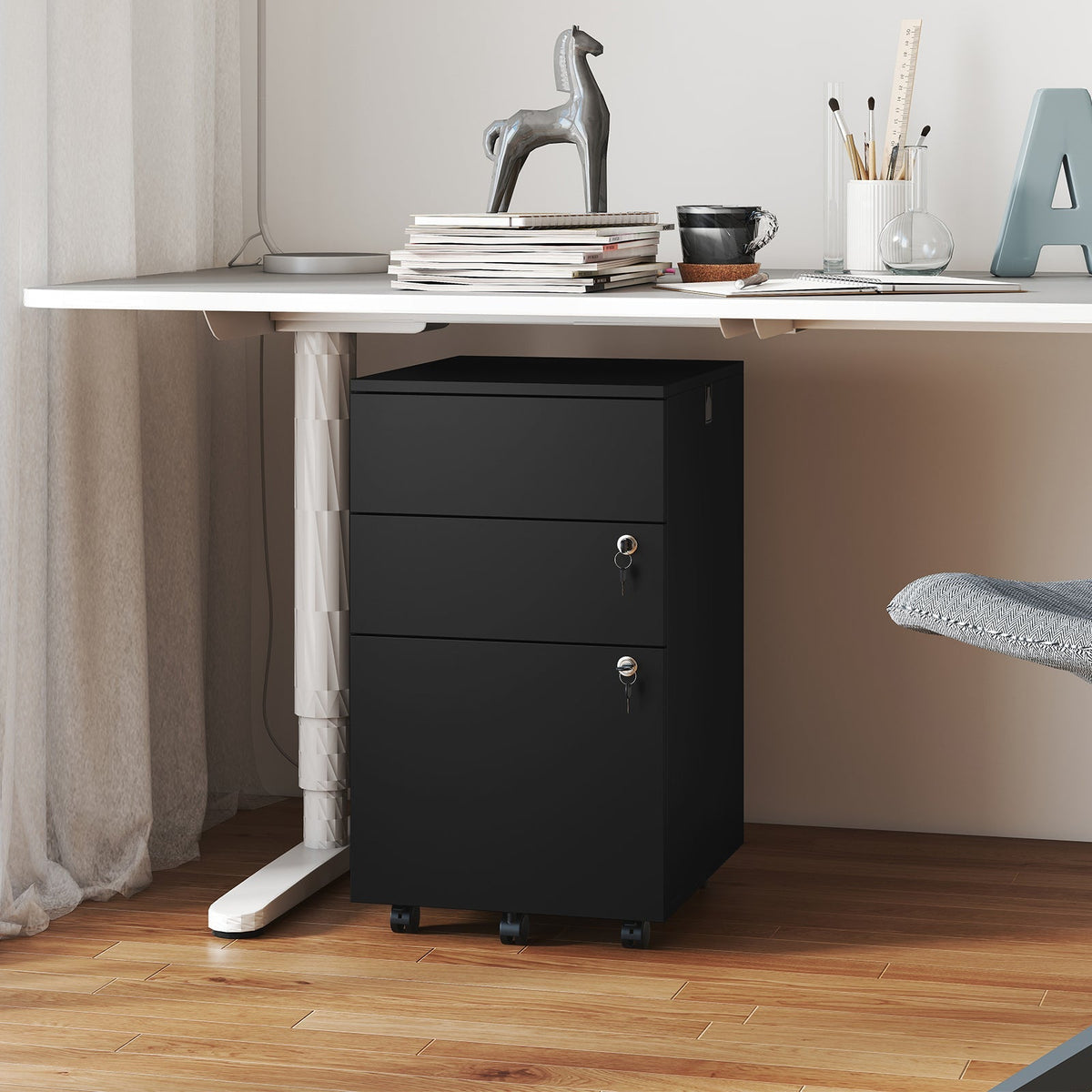 3 Drawer Filing Cabinet Locking Pedestal Desk