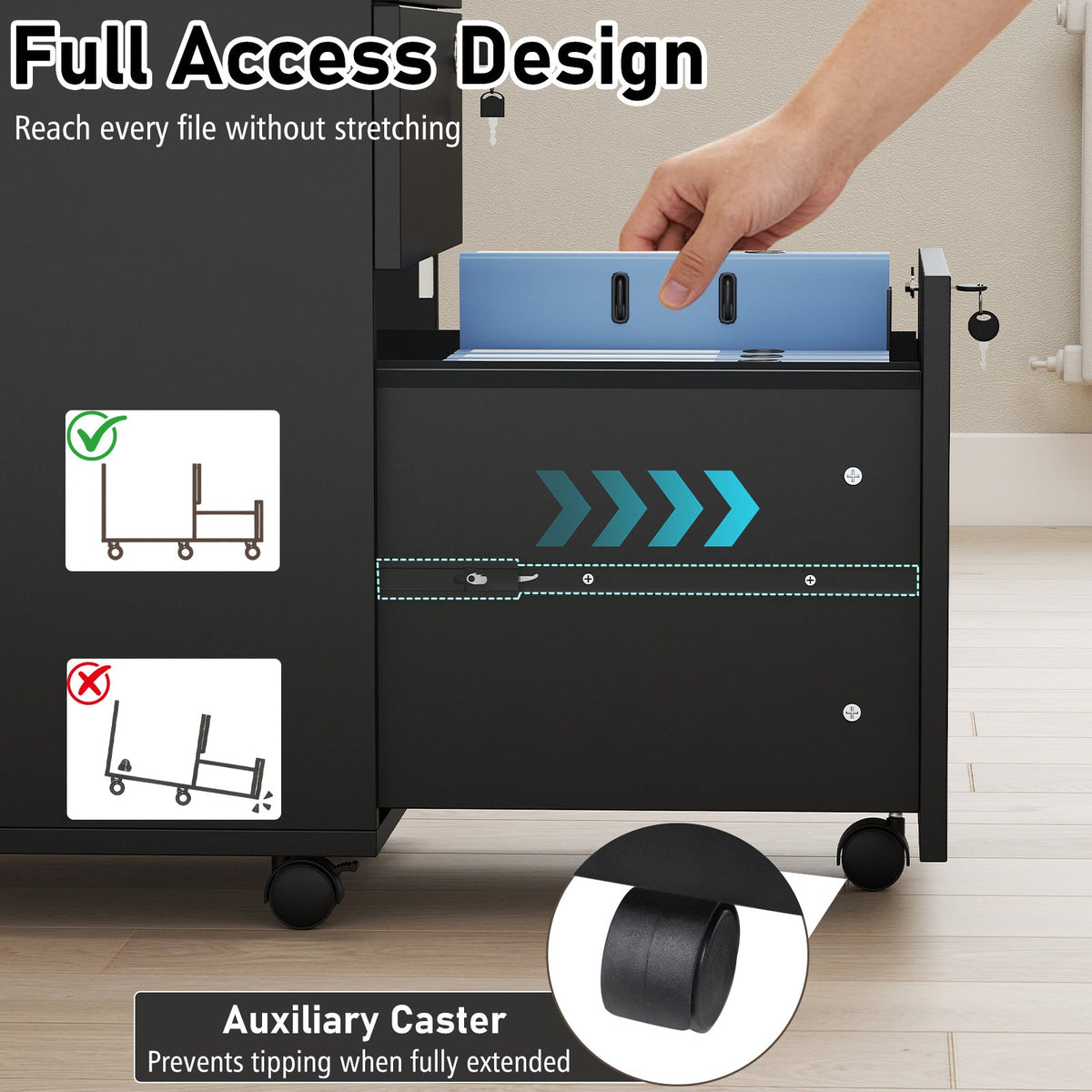 3 Drawer Filing Cabinet Locking Pedestal Desk