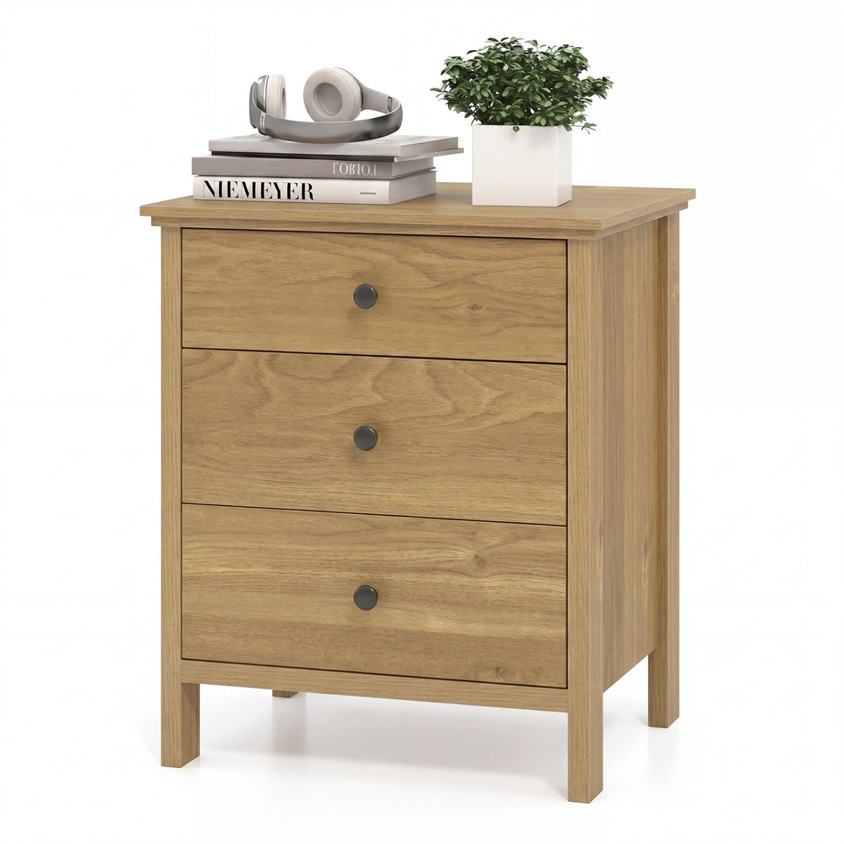 3-Drawer Wooden Nightstand with Metal Slides