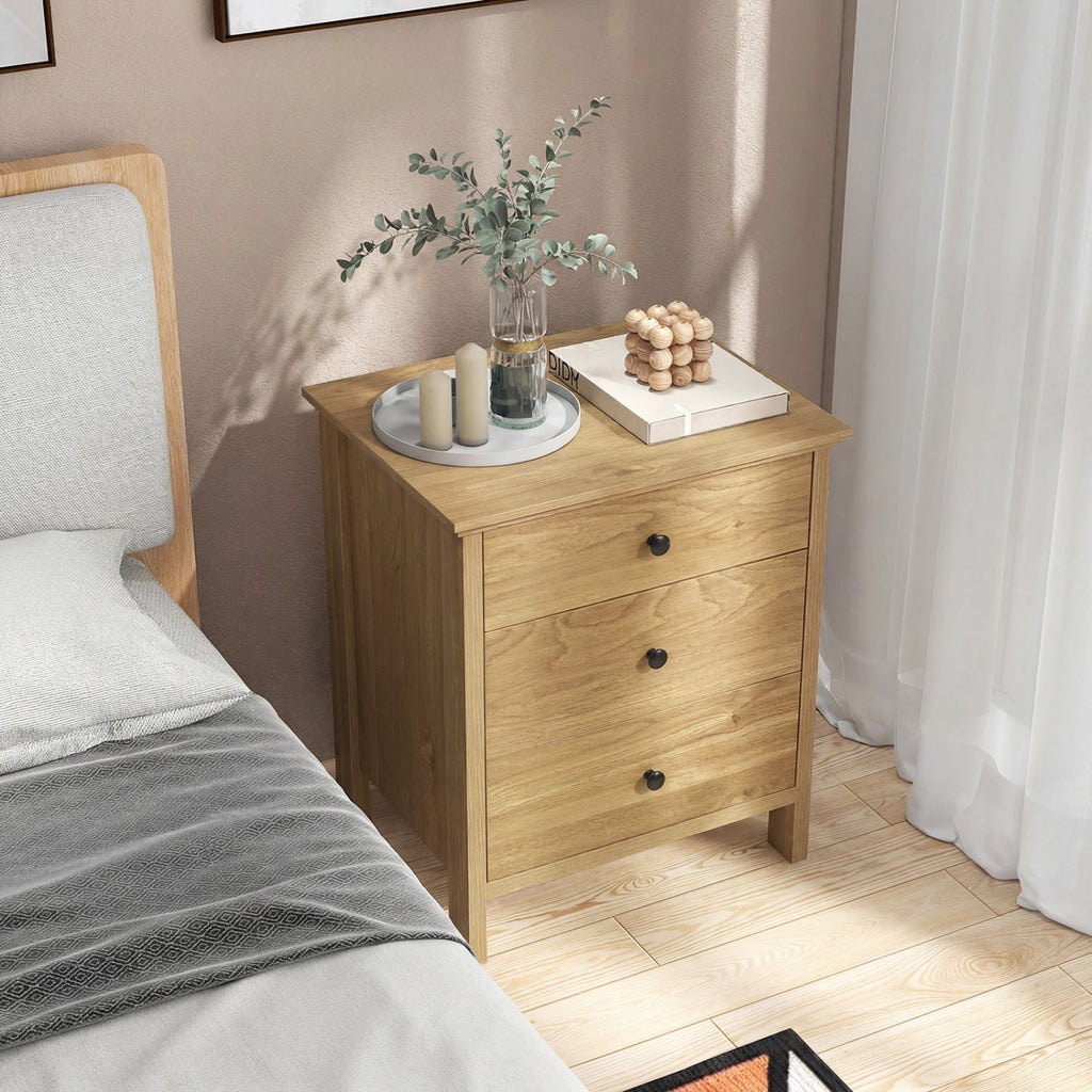 3-Drawer Wooden Nightstand with Metal Slides