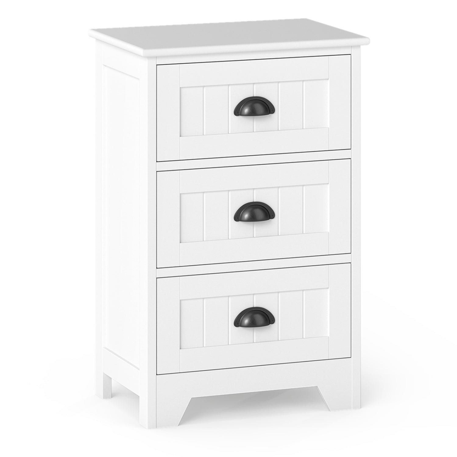 Farmhouse Nightstand with 3 Storage Drawers and Handles