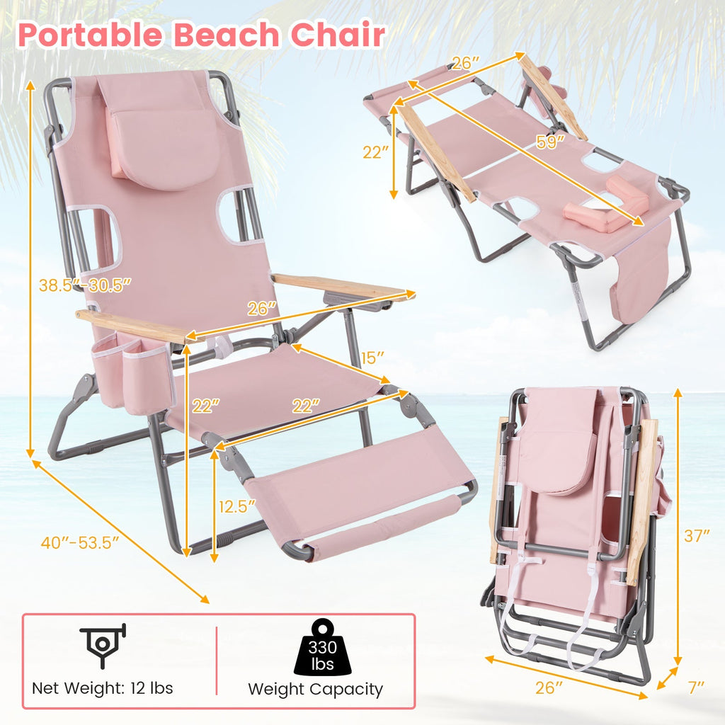 3-IN-1 Foldable Beach Chair with Footrest and Adjustable Backrest