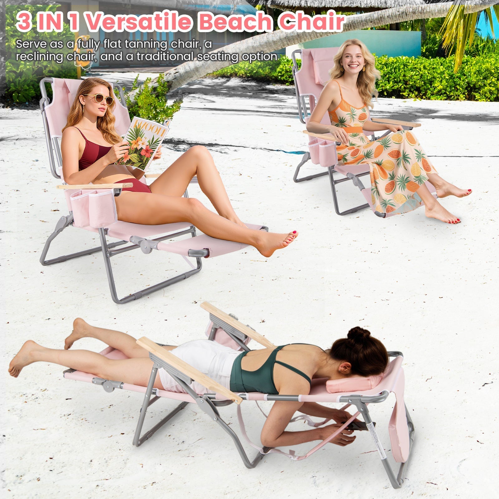 3-IN-1 Foldable Beach Chair with Footrest and Adjustable Backrest