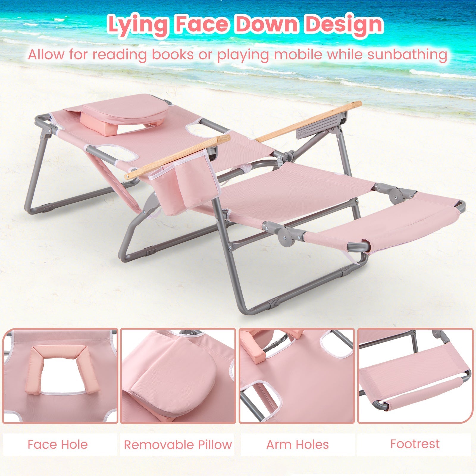 3-IN-1 Foldable Beach Chair with Footrest and Adjustable Backrest