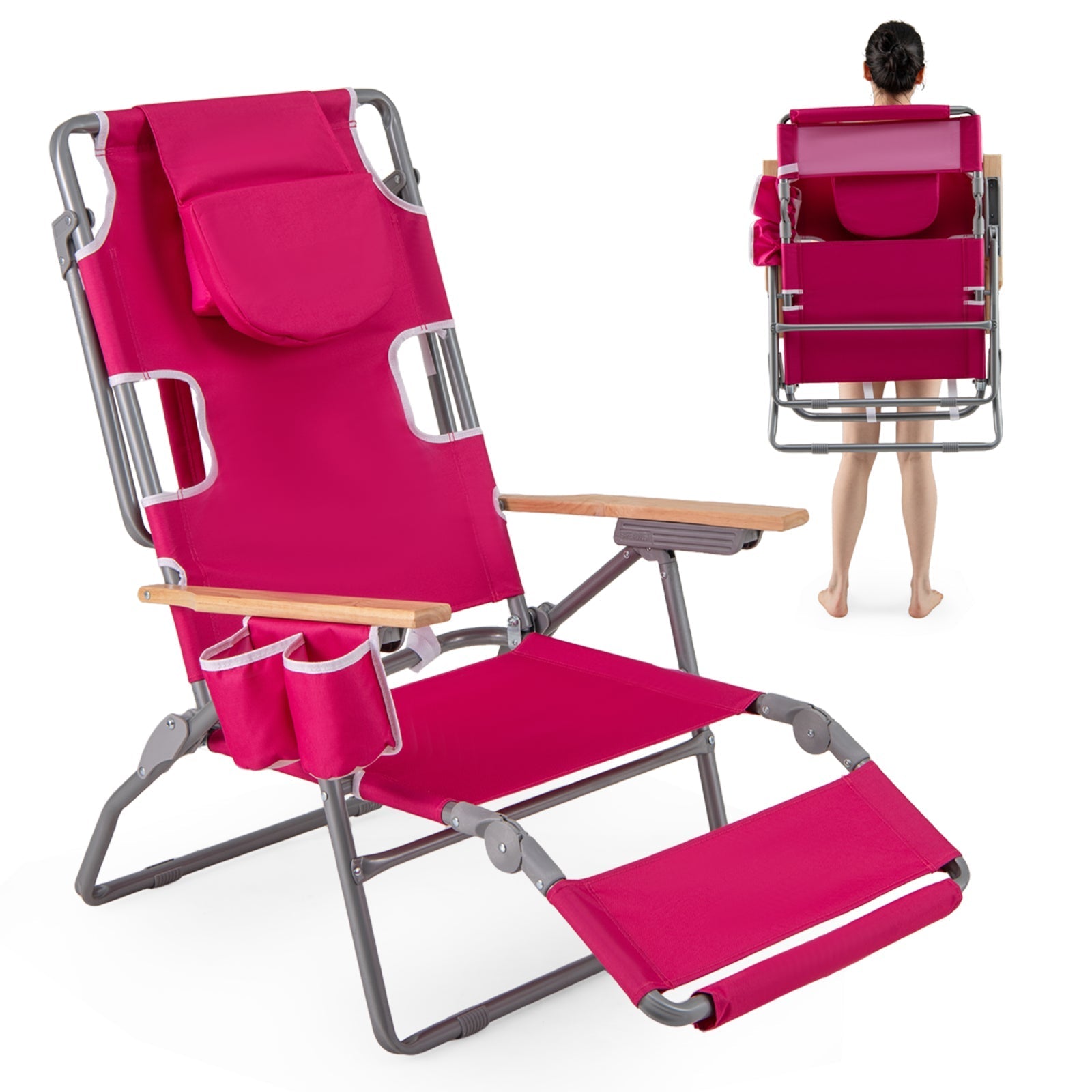 3-IN-1 Foldable Beach Chair with Footrest and Adjustable Backrest