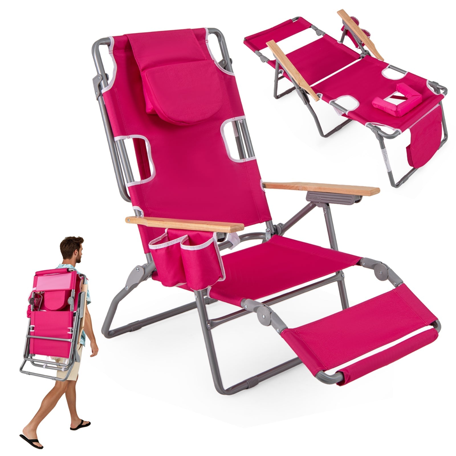 3-IN-1 Foldable Beach Chair with Footrest and Adjustable Backrest