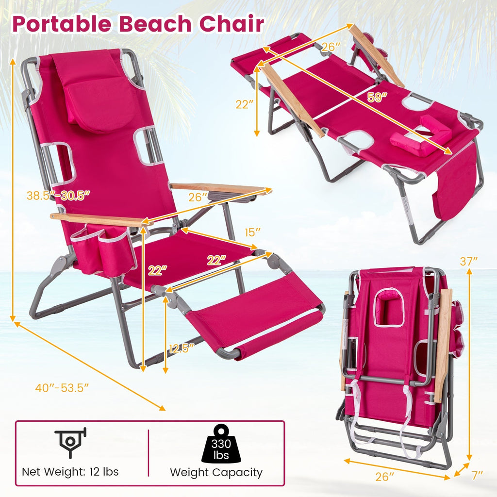 3-IN-1 Foldable Beach Chair with Footrest and Adjustable Backrest