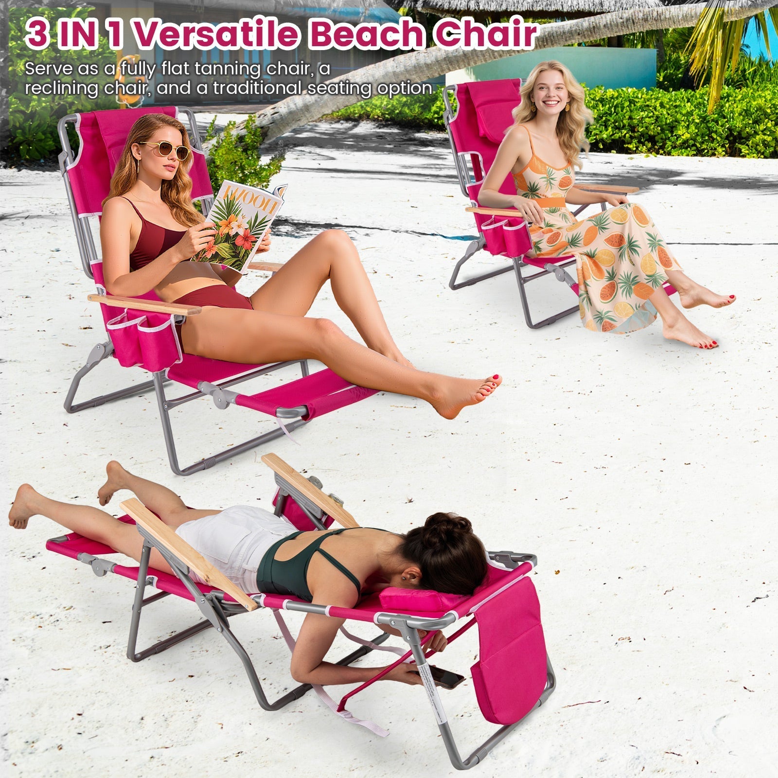 3-IN-1 Foldable Beach Chair with Footrest and Adjustable Backrest