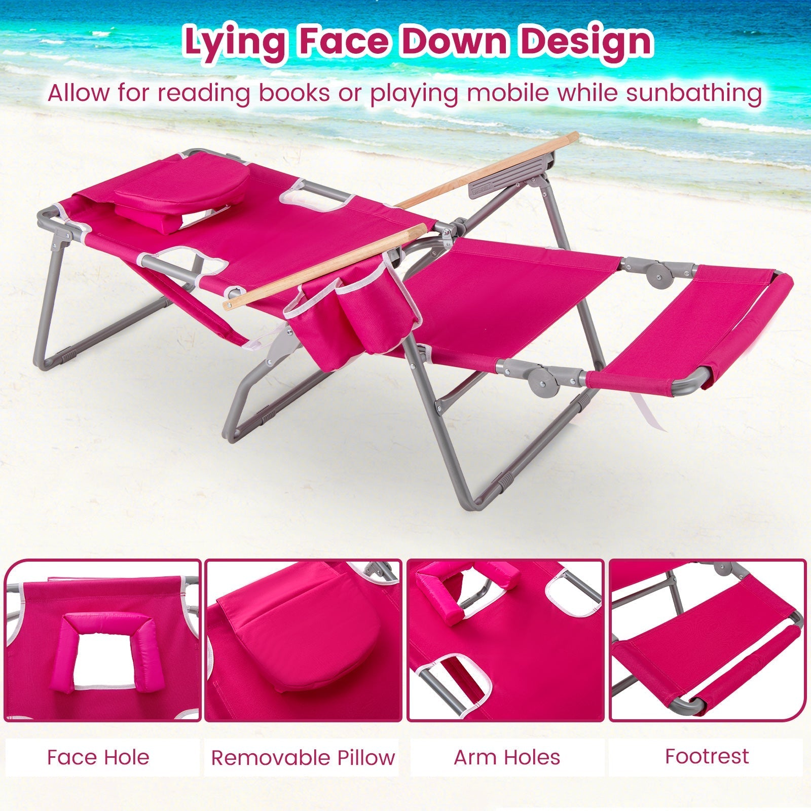 3-IN-1 Foldable Beach Chair with Footrest and Adjustable Backrest
