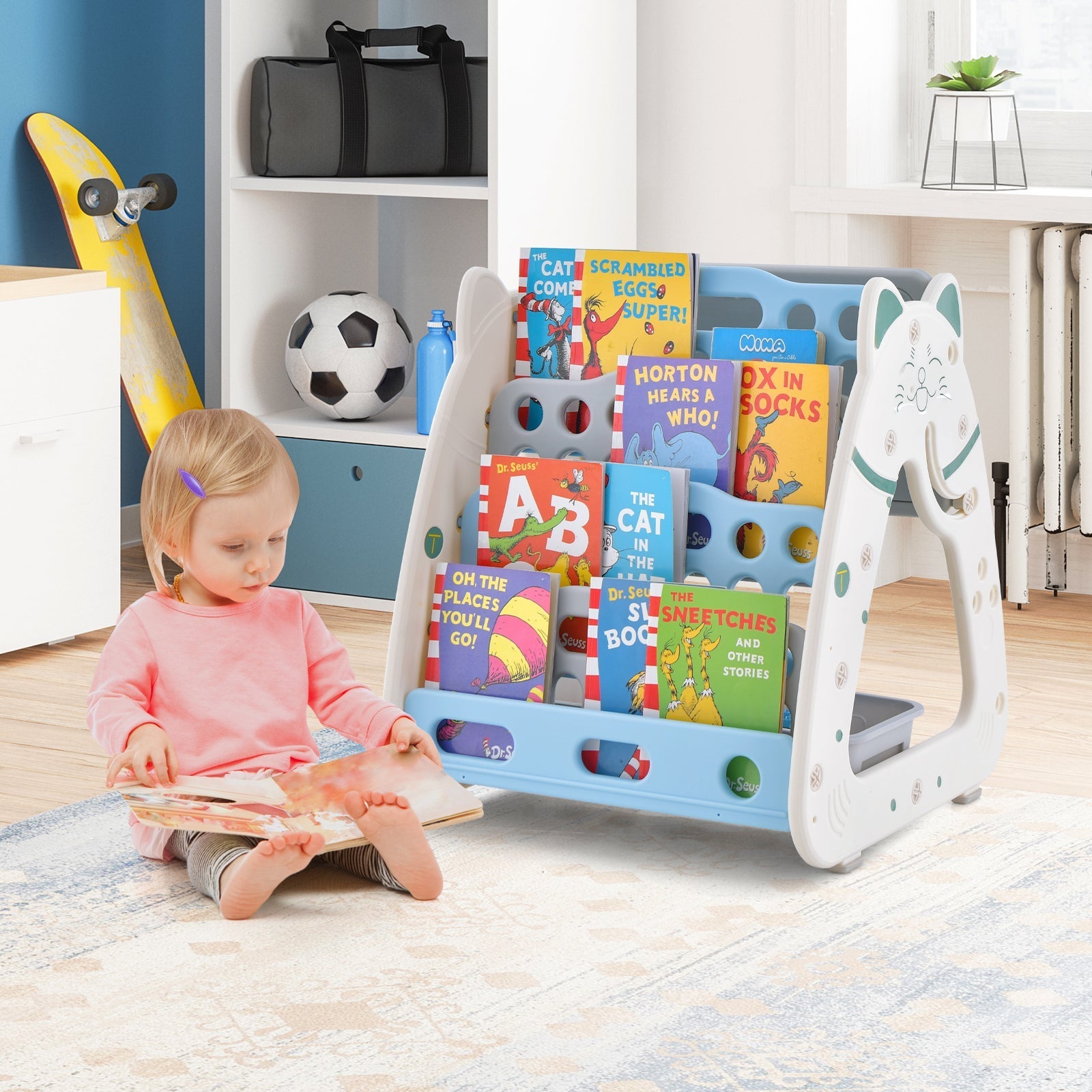 3-In-1 Double Sided Magnetic Dry-Erase Board with Stool and Flipped Writing Desktop