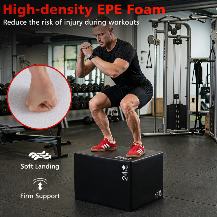 Foam Plyometric Box 3-in-1 with Non-Slip Surface