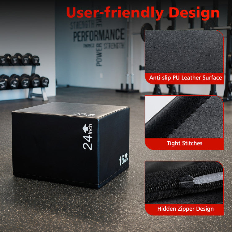 Foam Plyometric Box 3-in-1 with Non-Slip Surface