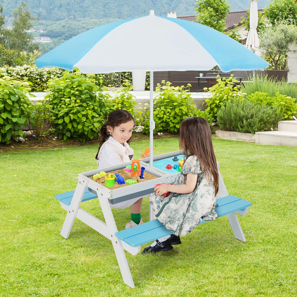 3-in-1 Kids Outdoor Picnic Water Sand Table with