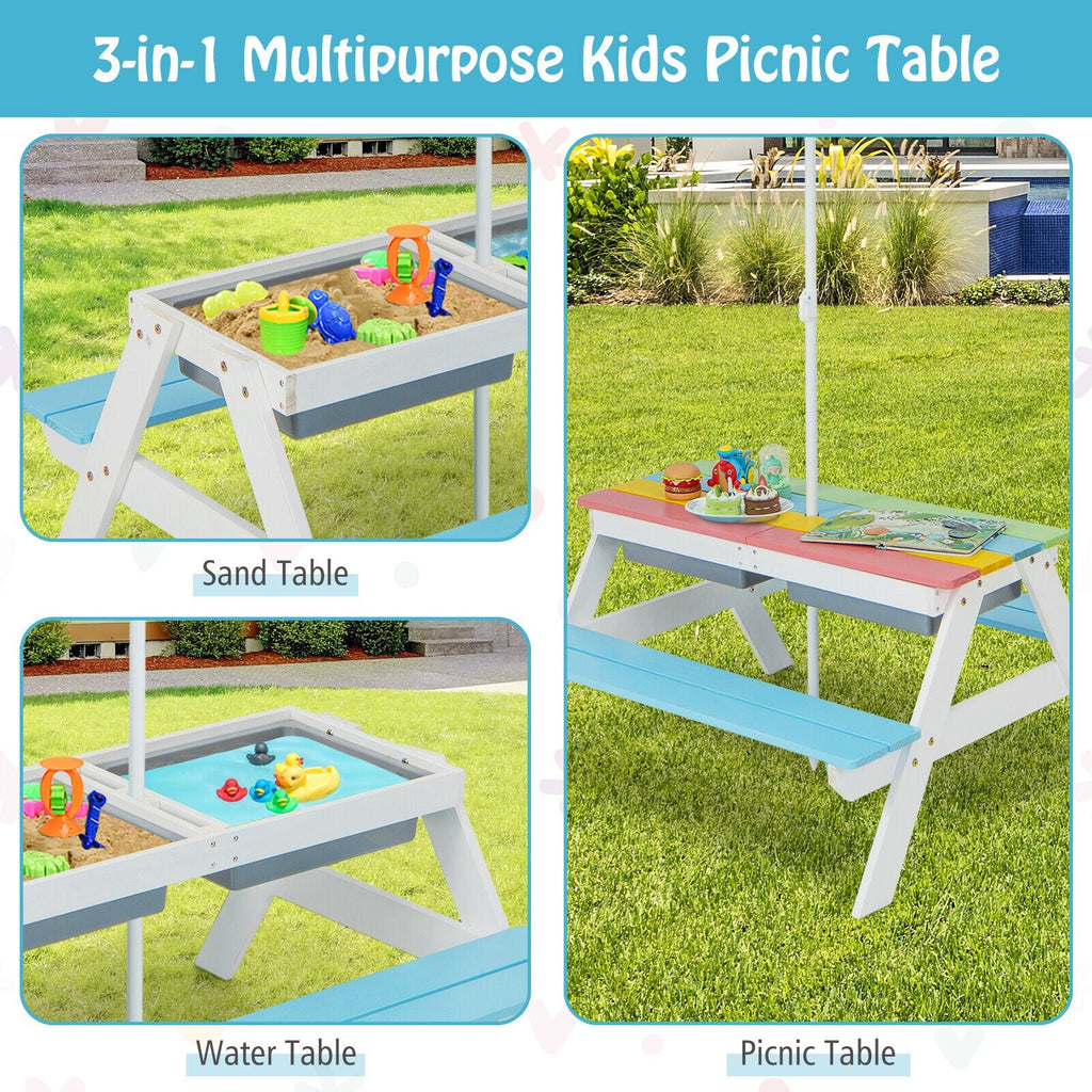 3-in-1 Kids Outdoor Picnic Water Sand Table with