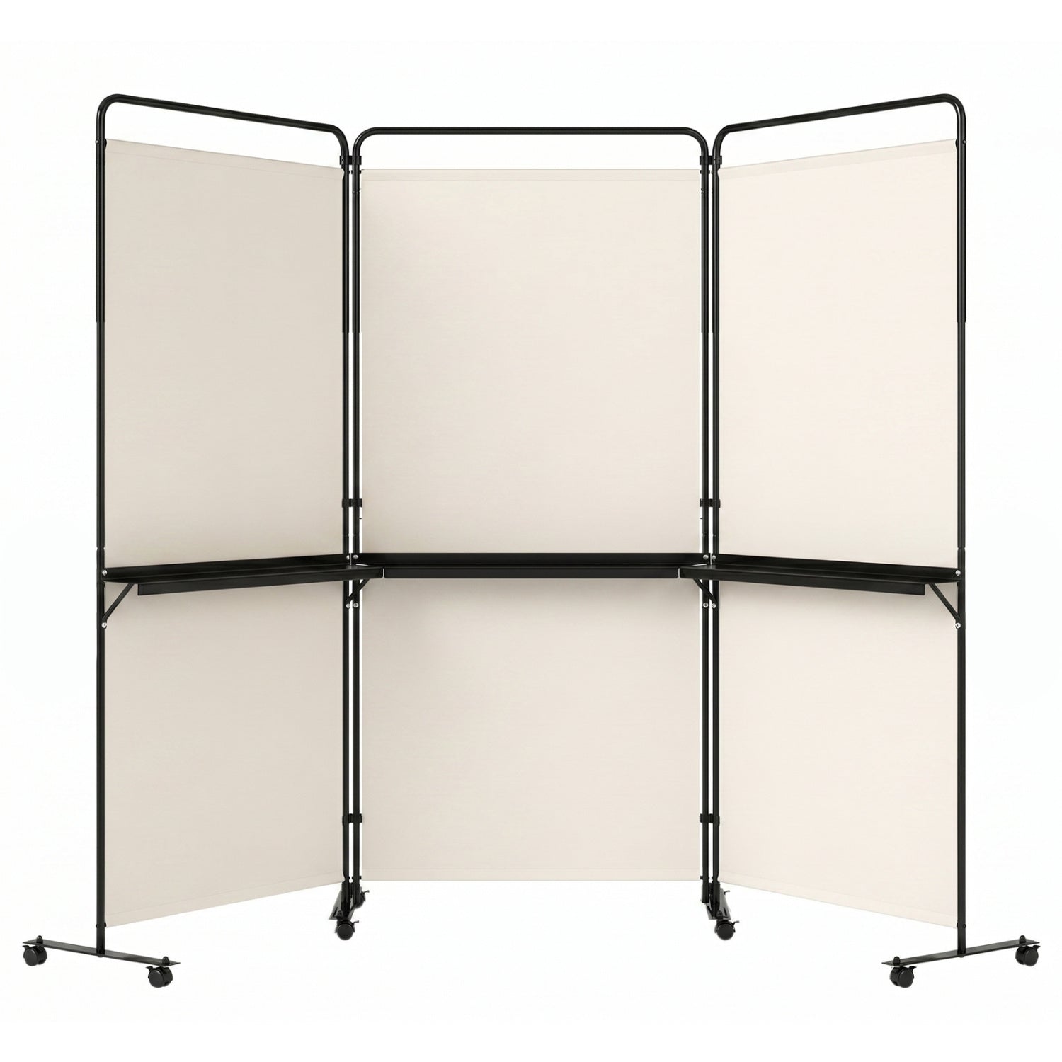 3-Panel Room Divider with Shelves 6 FT Tall Folding Privacy Screen with Lockable Wheels