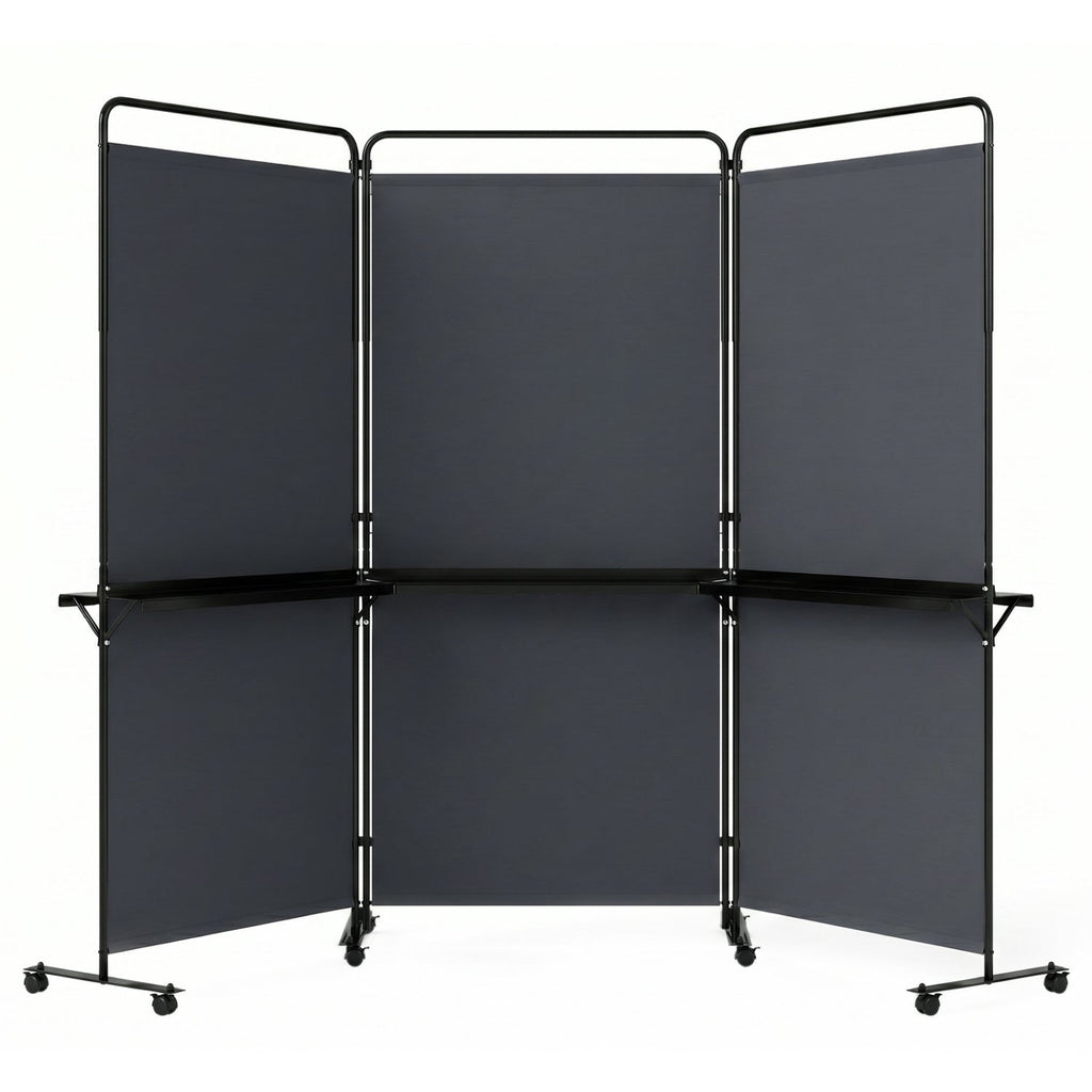 3-Panel Room Divider with Shelves 6 FT Tall Folding Privacy Screen with Lockable Wheels
