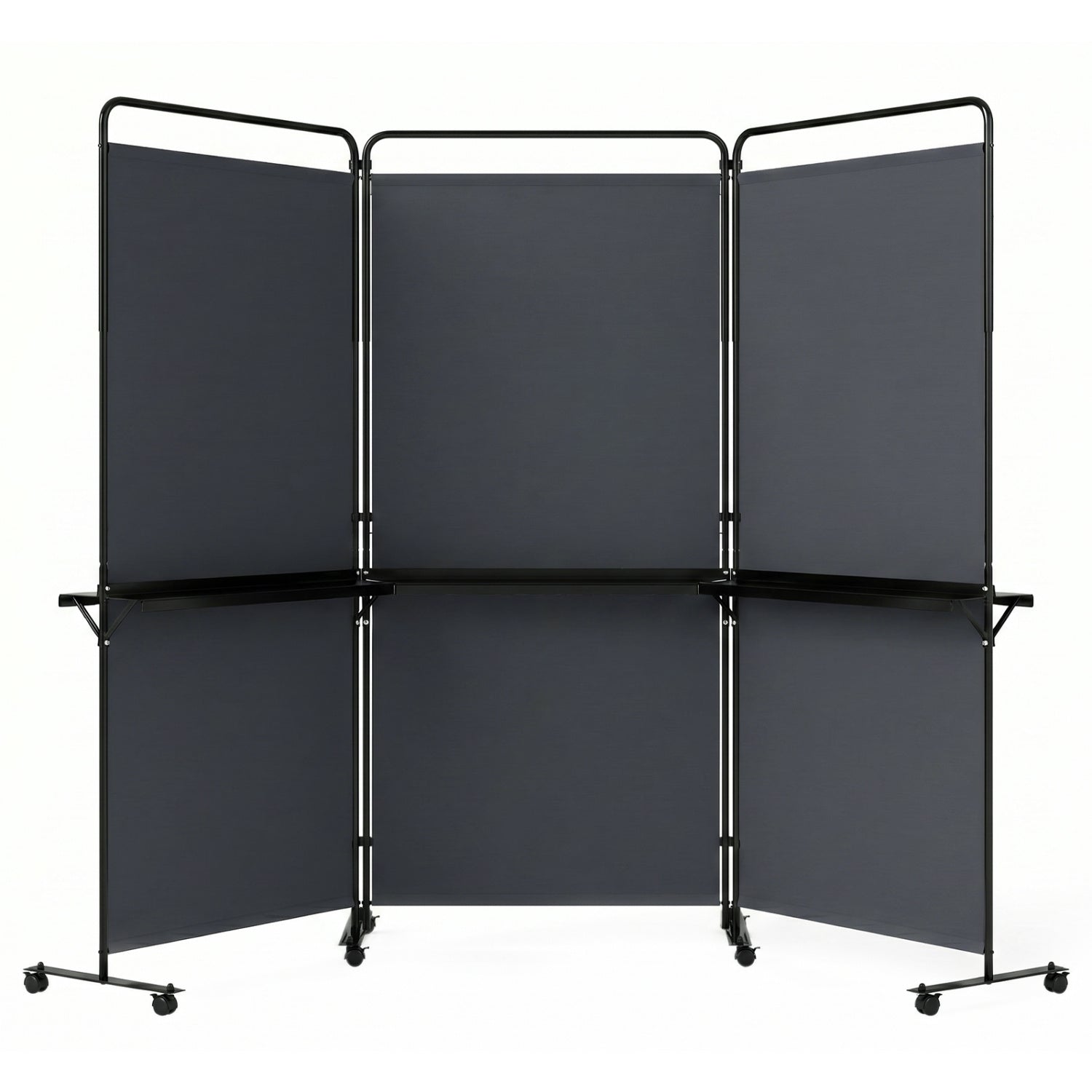 3-Panel Room Divider with Shelves 6 FT Tall Folding Privacy Screen with Lockable Wheels