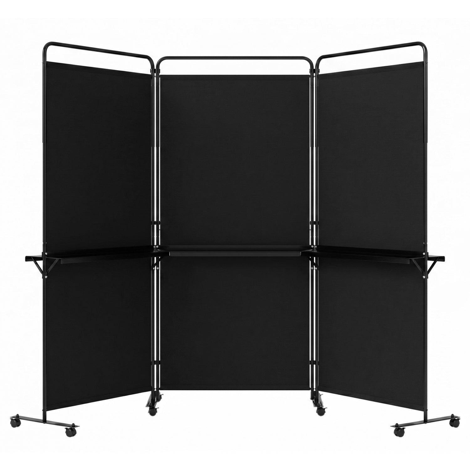 3-Panel Room Divider with Shelves 6 FT Tall Folding Privacy Screen with Lockable Wheels