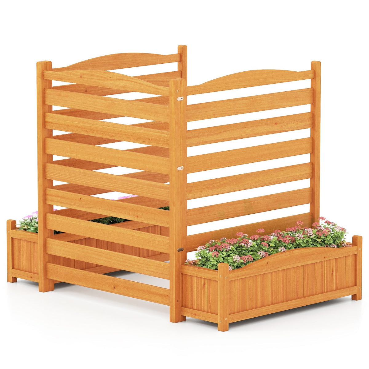 3-Panel Wood Air Conditioner Fence with Planter Box Freestanding Privacy Screen-Yellow