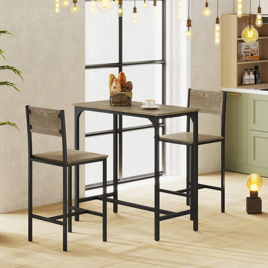3 Piece Bar Table Set with Backrest and Footrest for Small Space