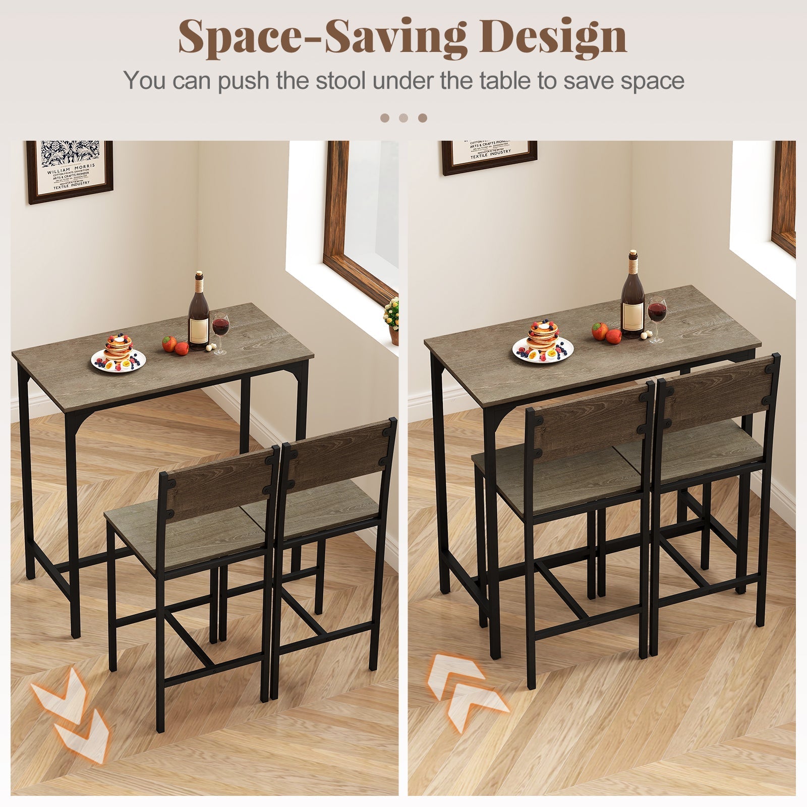 3 Piece Bar Table Set with Backrest and Footrest for Small Space